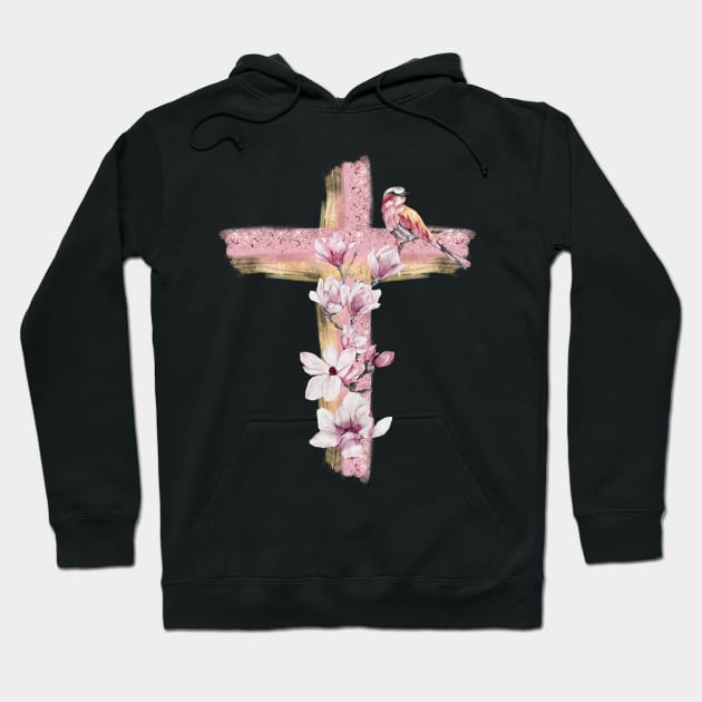 Floral cross - pink magnolias Hoodie by Country Gal